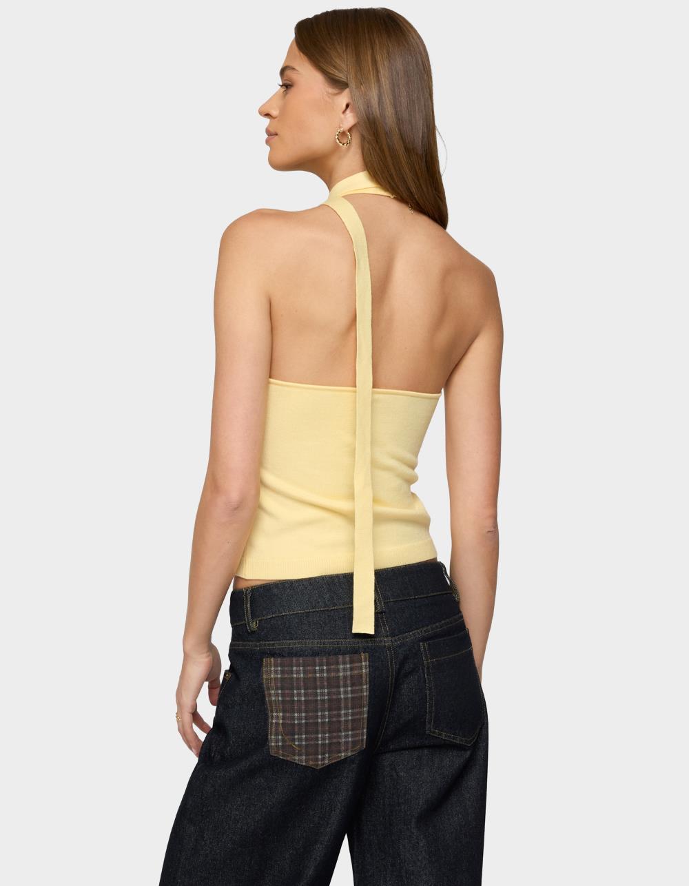 EDIKTED Two Piece Knit Halter Top - YELLOW