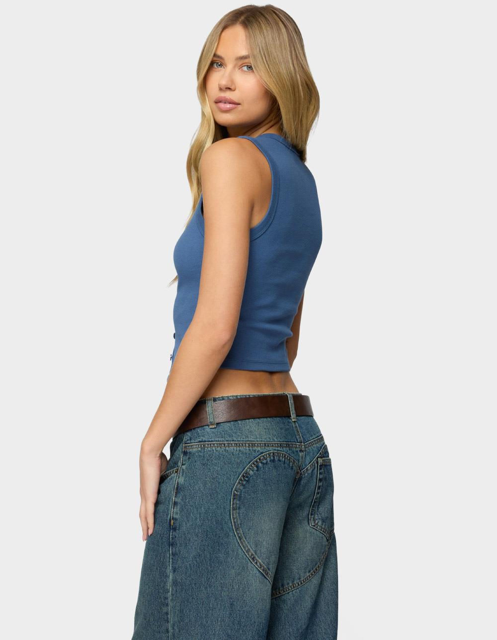 EDIKTED Basel Button Up Tank Top