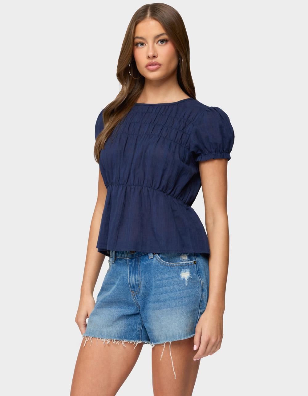 EDIKTED Maricella Gathered Tiered Top - NAVY