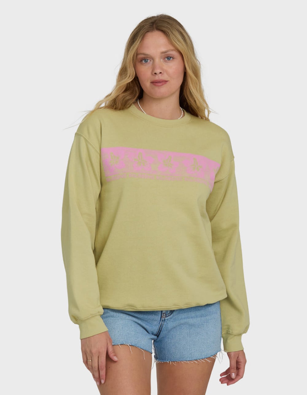 BILLABONG Giving Shade Womens Oversized Crewneck Sweatshirt - OLIVE