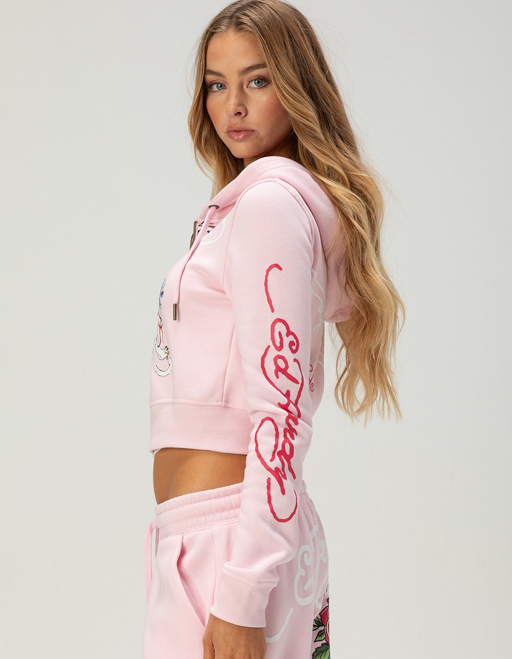 ED HARDY White Panther Womens Zip-Up Hoodie - PINK