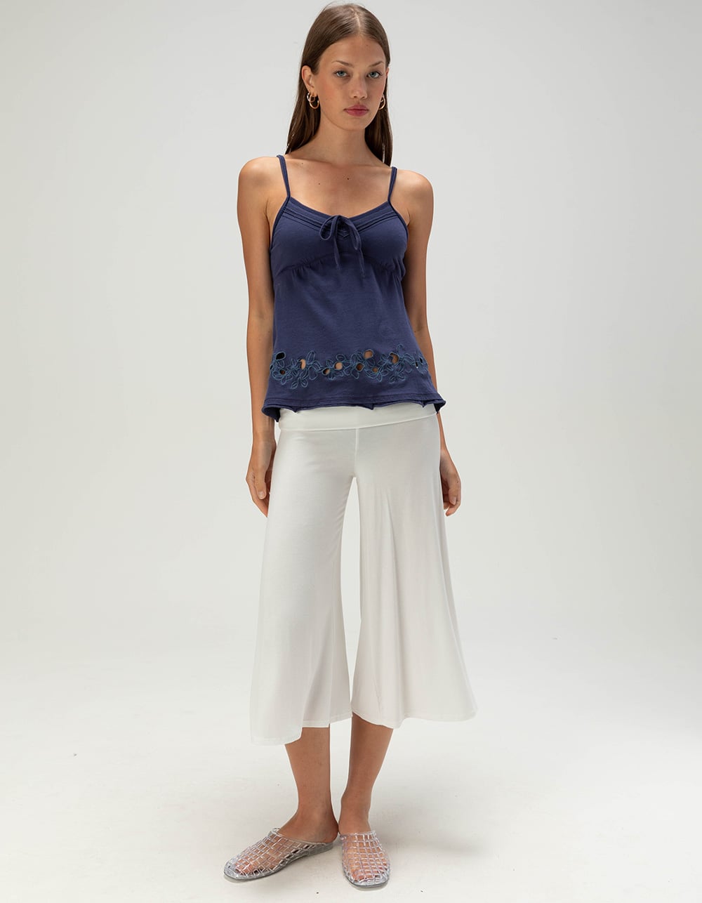 FULL TILT Womens Embroidered Babydoll Top