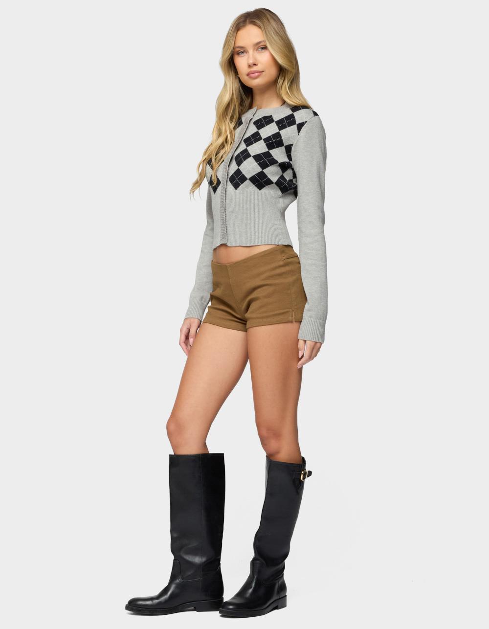 EDIKTED Dinah Denim Micro Shorts - BROWN