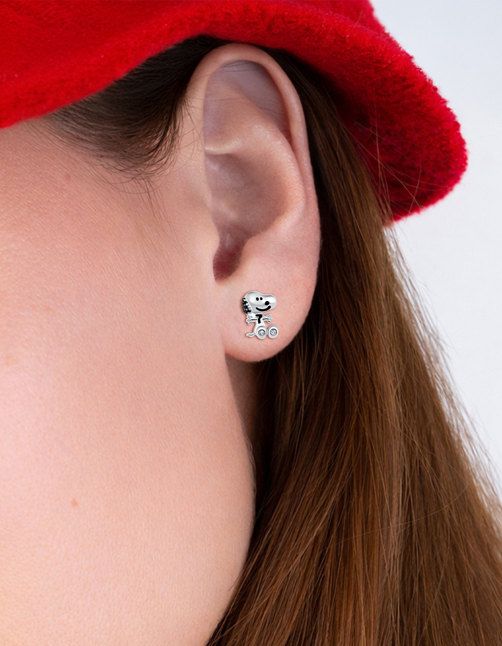 CRISLU Peanuts Snoopy Front Back Earring - PLATINUM