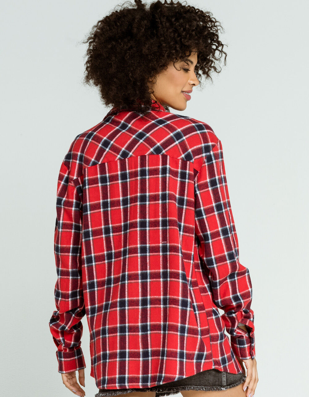 RSQ Brushed Plaid Womens Red Flannel Shirt RED Tillys