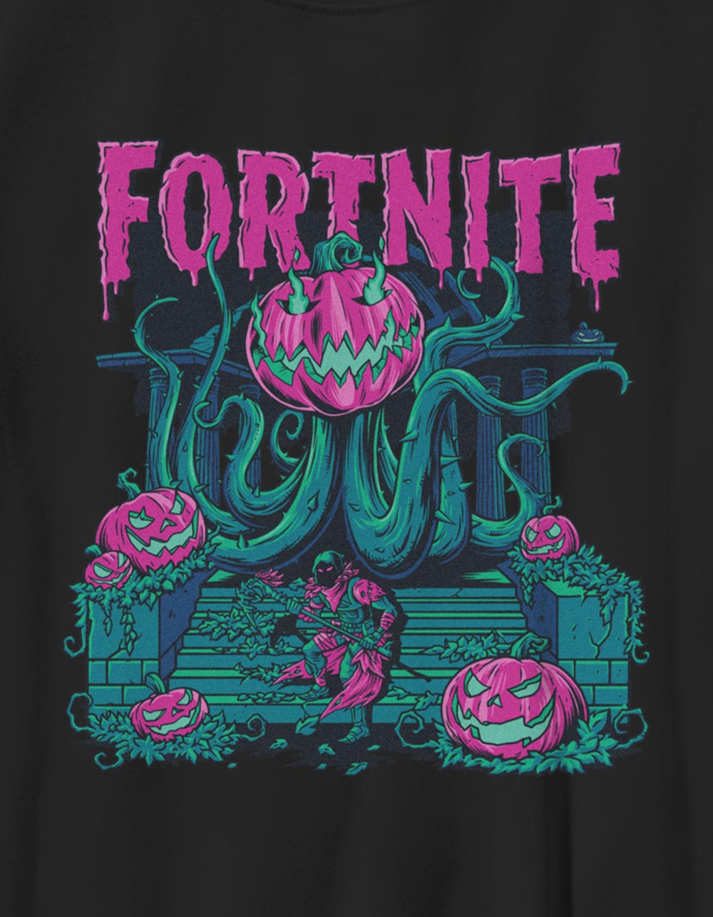 FORTNITE Scary Pumpkin Unisex Kids Tee - BLACK