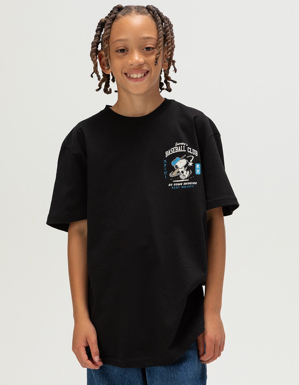 RIOT SOCIETY x Peanuts Snoopy's Baseball Club Boys Tee - BLACK