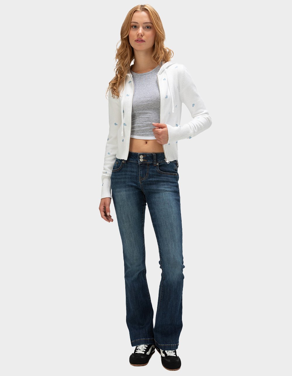 RSQ Womens Low Rise Double Button Bootcut Jeans - DARK TINT