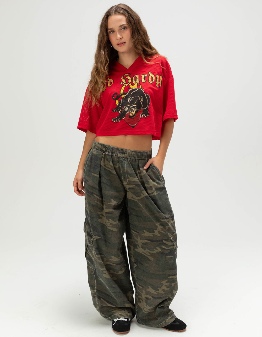 ED HARDY Panther Head Womens Jersey Tee - CHERRY