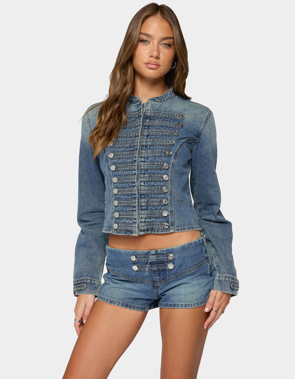 EDIKTED Jazzy Denim Napoleon Jacket - LIGHT BLUE