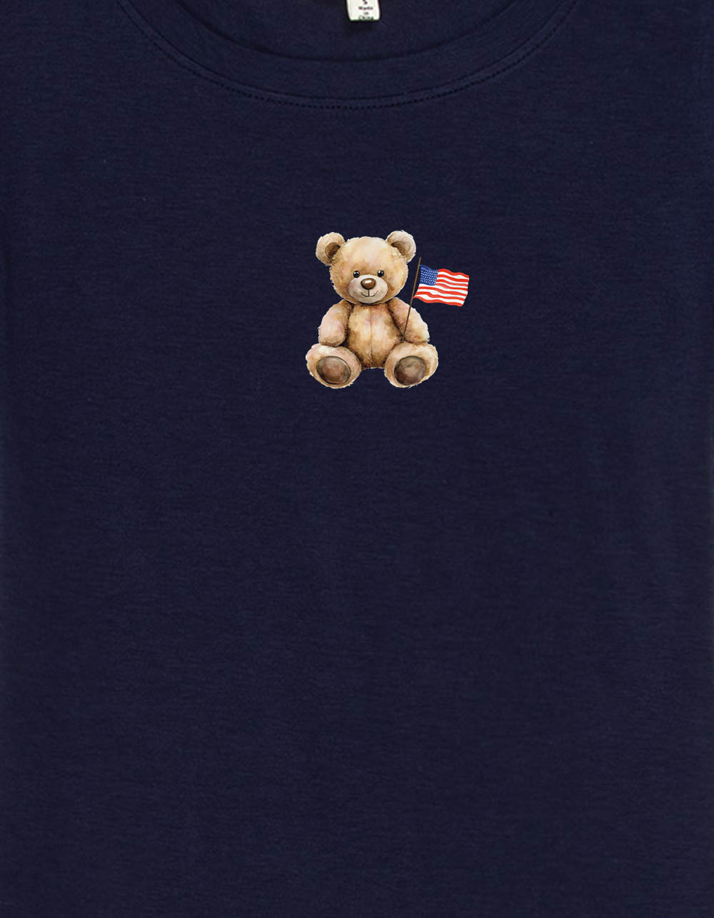 BEAR Teddy Flag Womens Baby Tee - NAVY