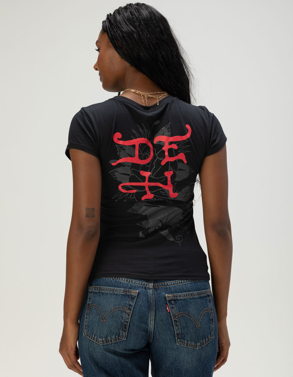 ED HARDY Tiger Womens Fitted Rhinestone Tee - BLACK