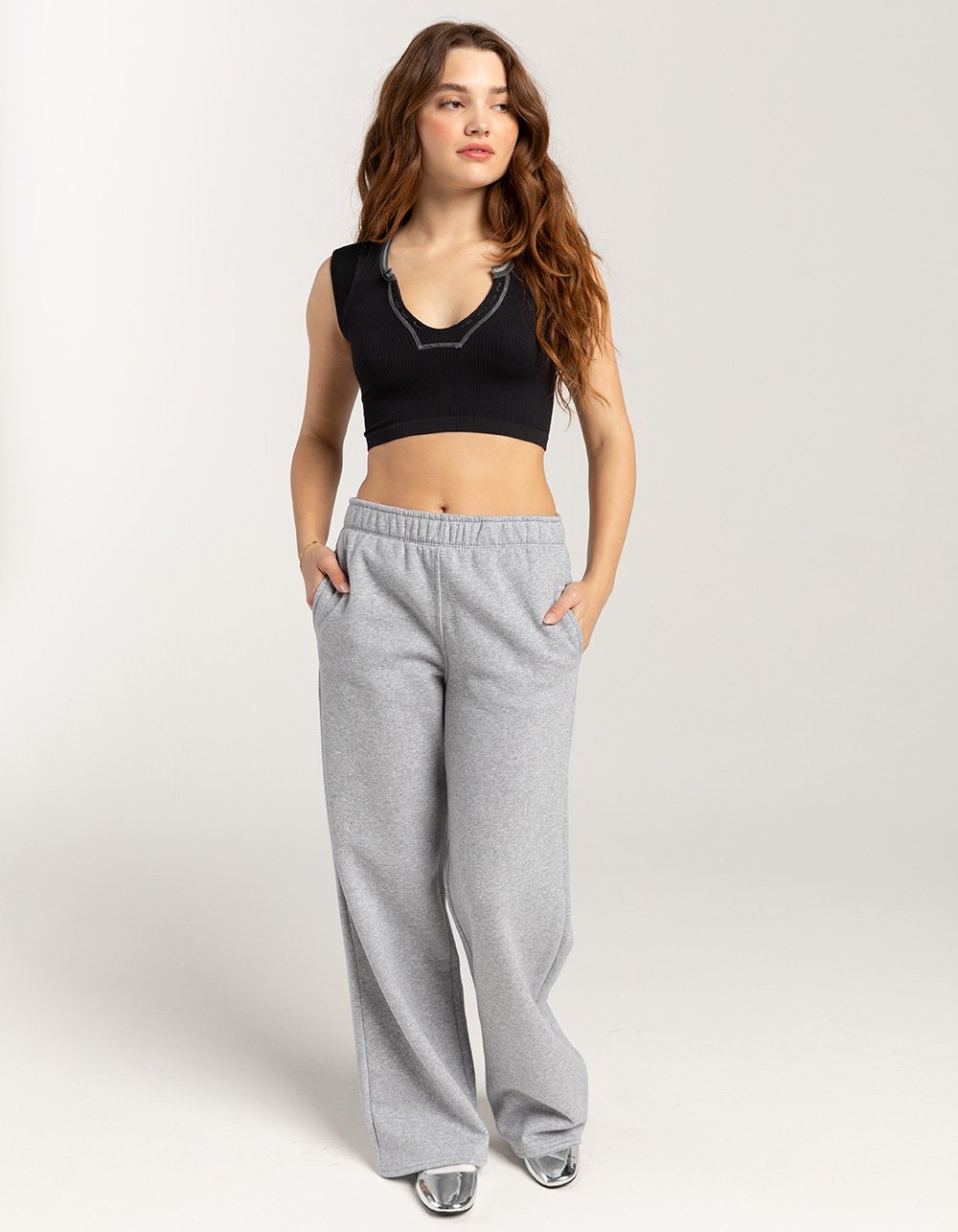 TILLYS Wide Leg Womens Sweatpants - HEATHER GRAY