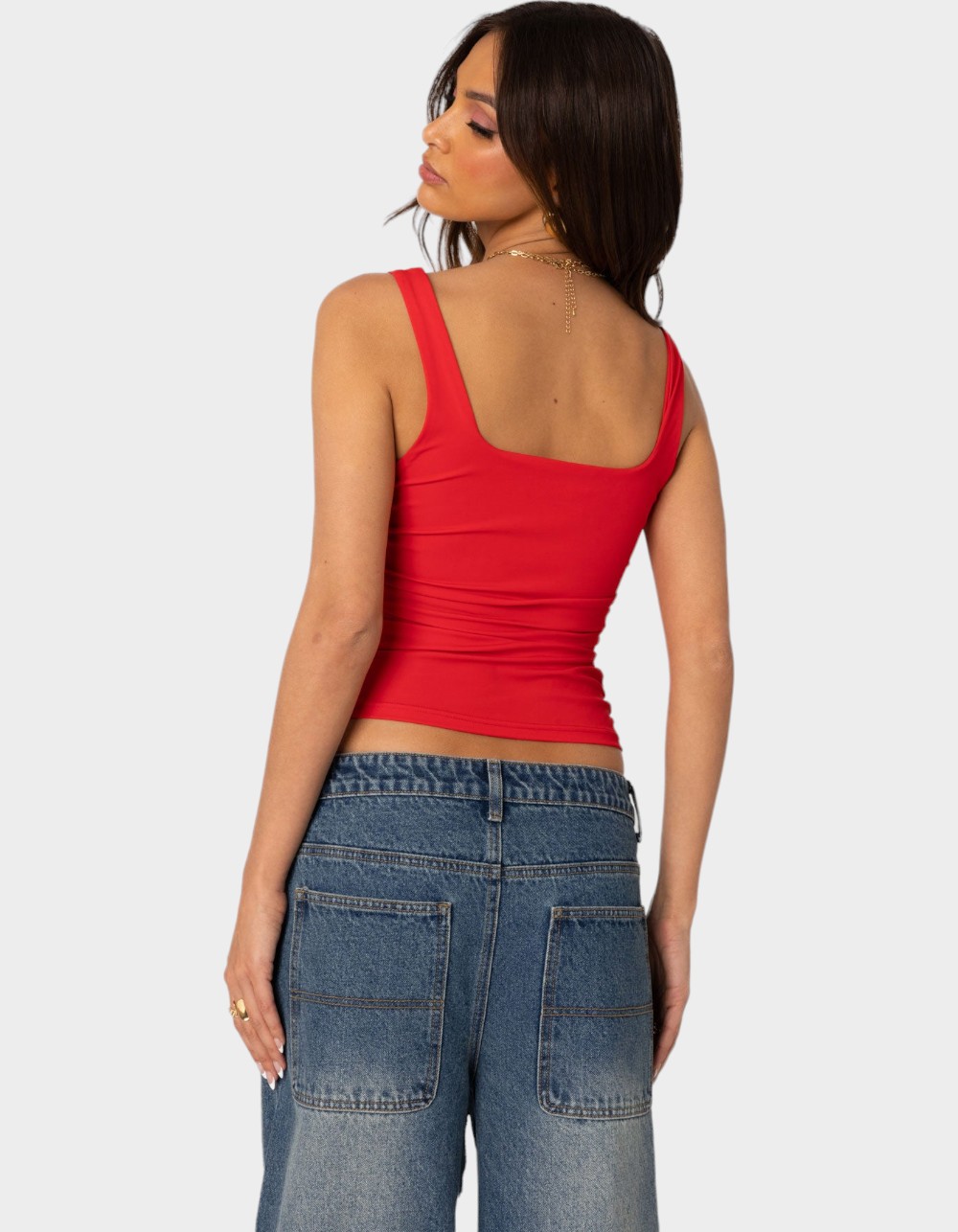 EDIKTED Rio Ruched Square Neck Top - RED
