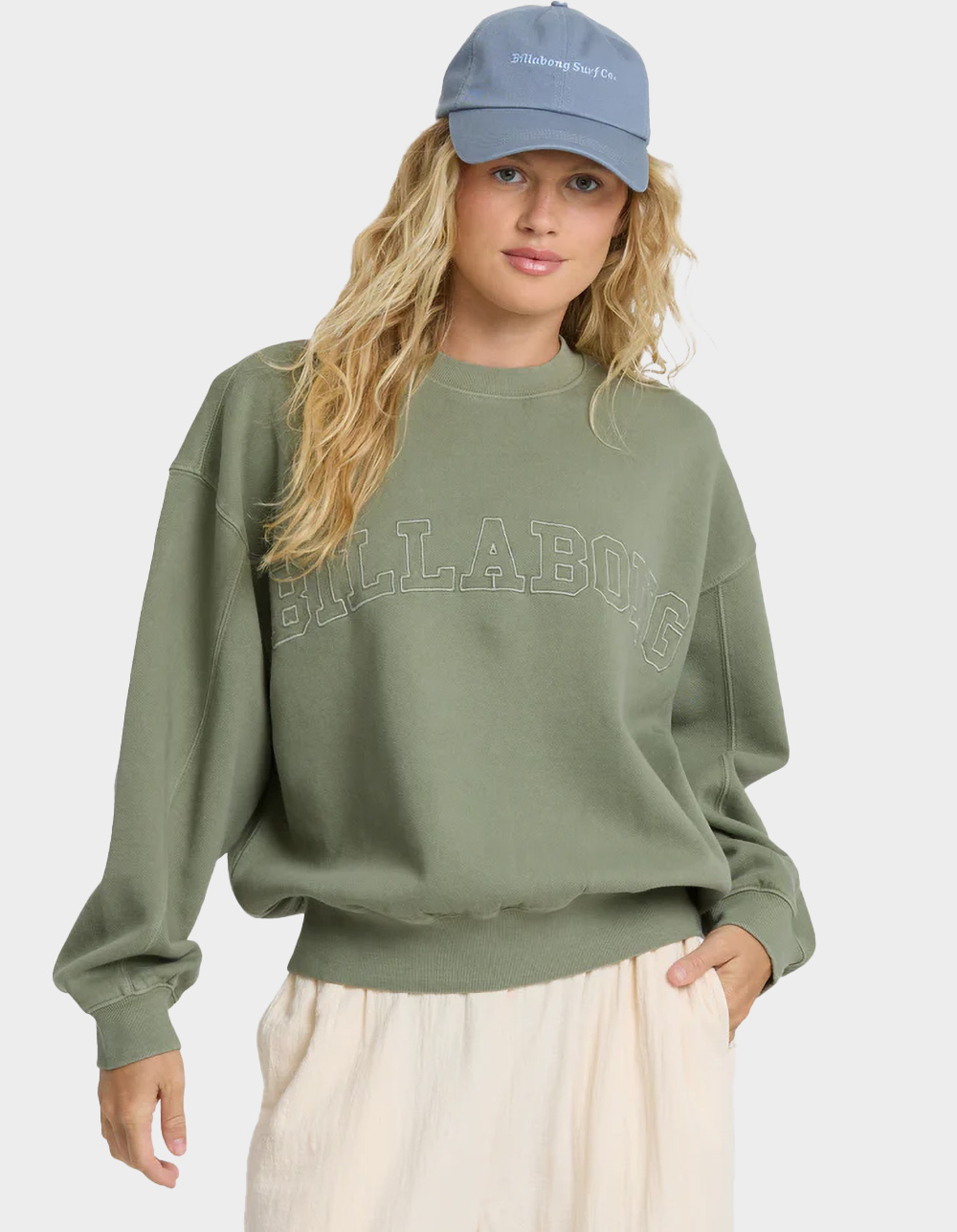 BILLABONG Vibes Kendal Womens Oversized Crewneck Sweatshirt - ARMY