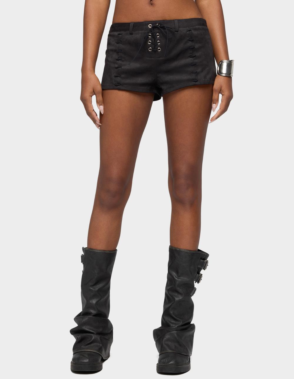 EDIKTED Sloane Faux Suede Micro Shorts - DARK GRAY