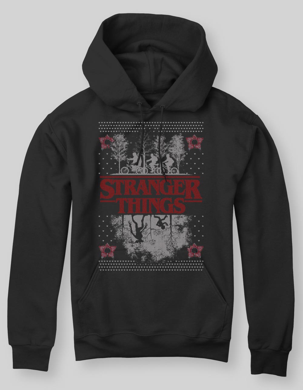 STRANGER THINGS Upside Down Holiday Unisex Hoodie - BLACK