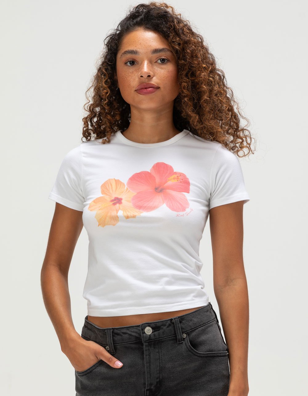 RIOT SOCIETY Hibiscus Womens Baby Tee - WHITE