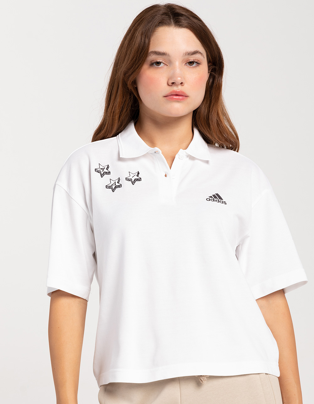 ADIDAS Scribble Embroidery Womens Polo Shirt - WHITE