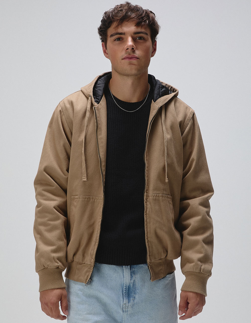 RSQ Mens Oversized Hooded Twill Jacket - TAN