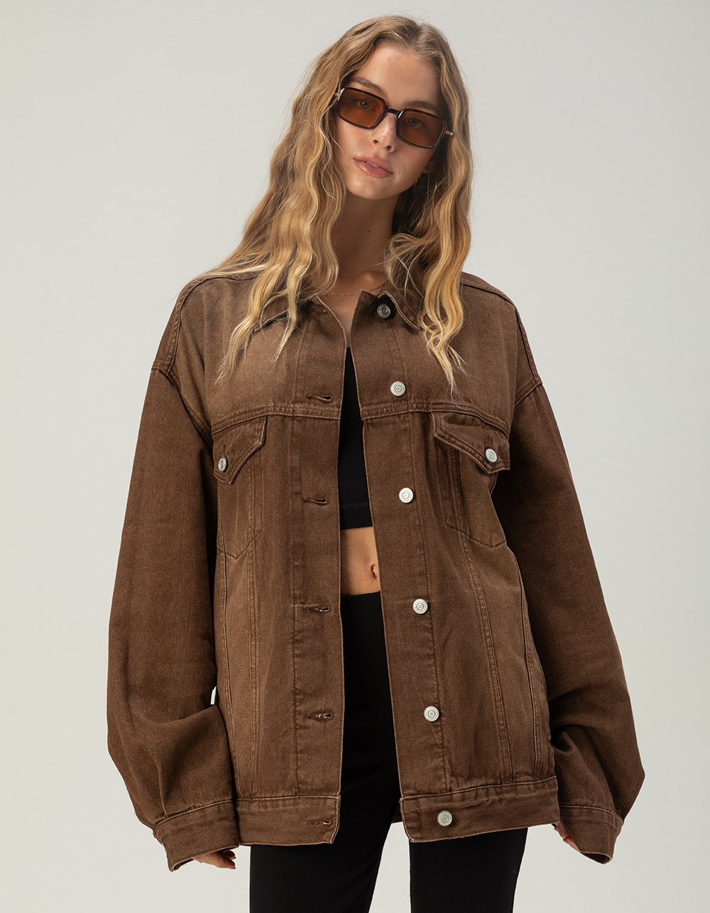 RSQ Womens Oversized Denim Jacket - BROWN