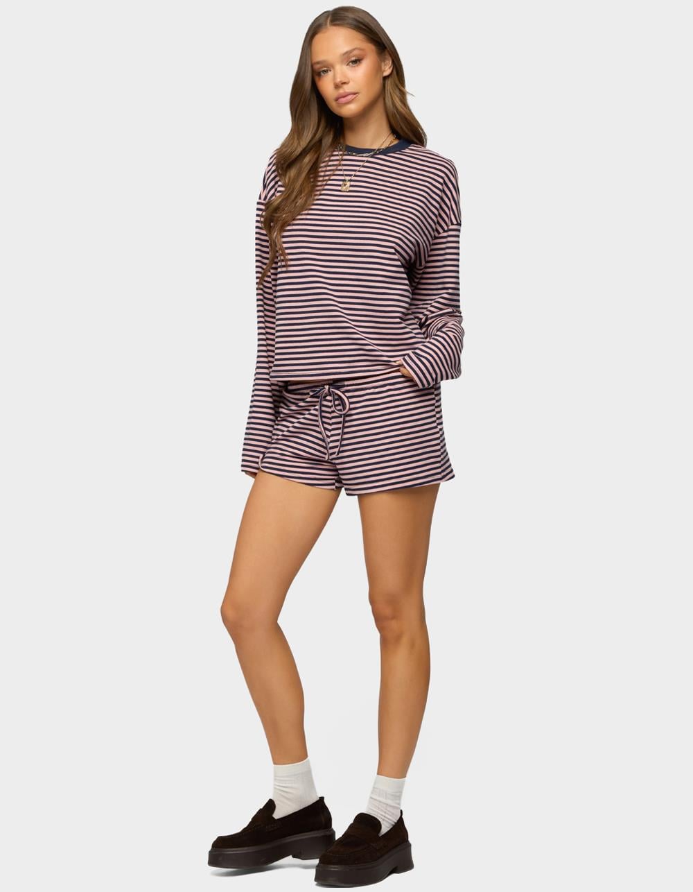 EDIKTED Jainee Striped Drawstring Shorts - NAVY