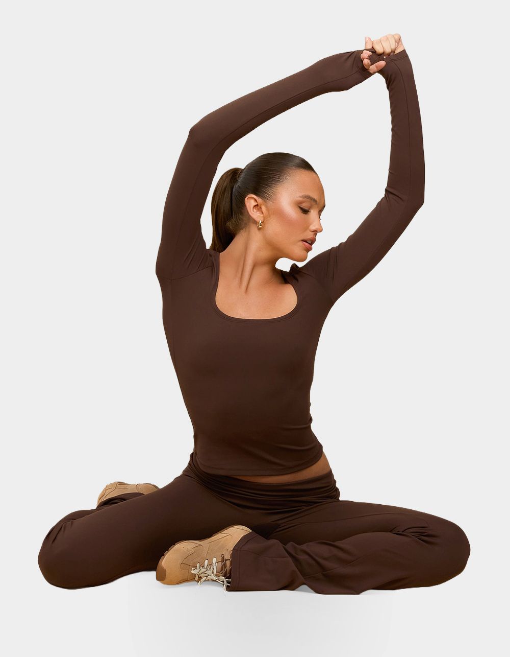 EDIKTED Oriane Foldover Flared Leggings - BROWN