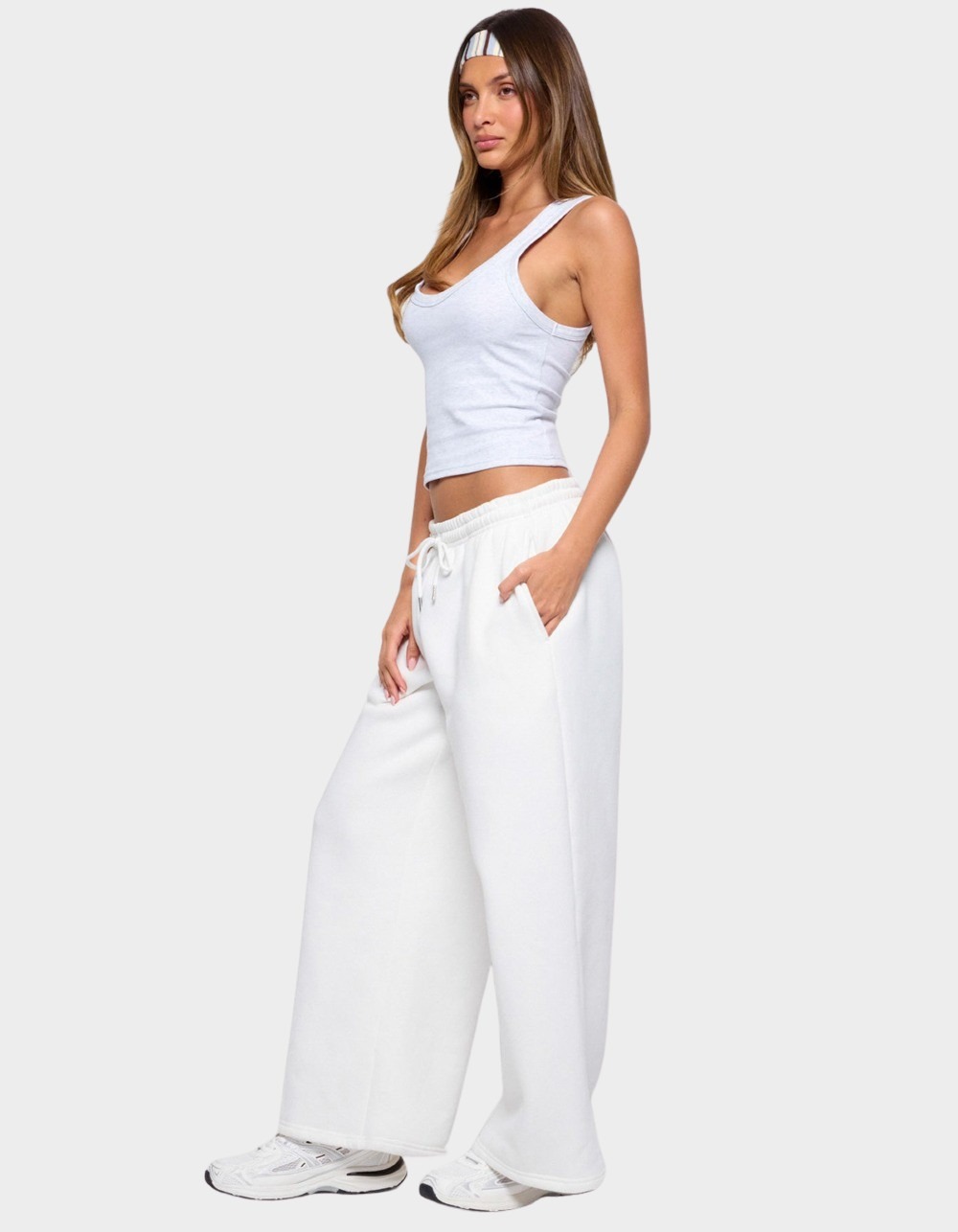 EDIKTED Janele Ribbed Tank Top - LIGHT GRAY