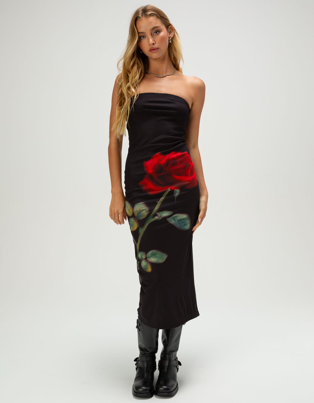 MADDEN GIRL Flower Womens Tube Dress - BLACK