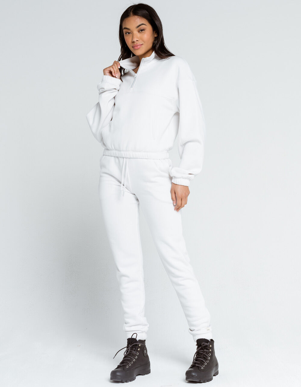 RSQ Mock Neck Womens White Zip Sweatshirt - WHITE | Tillys