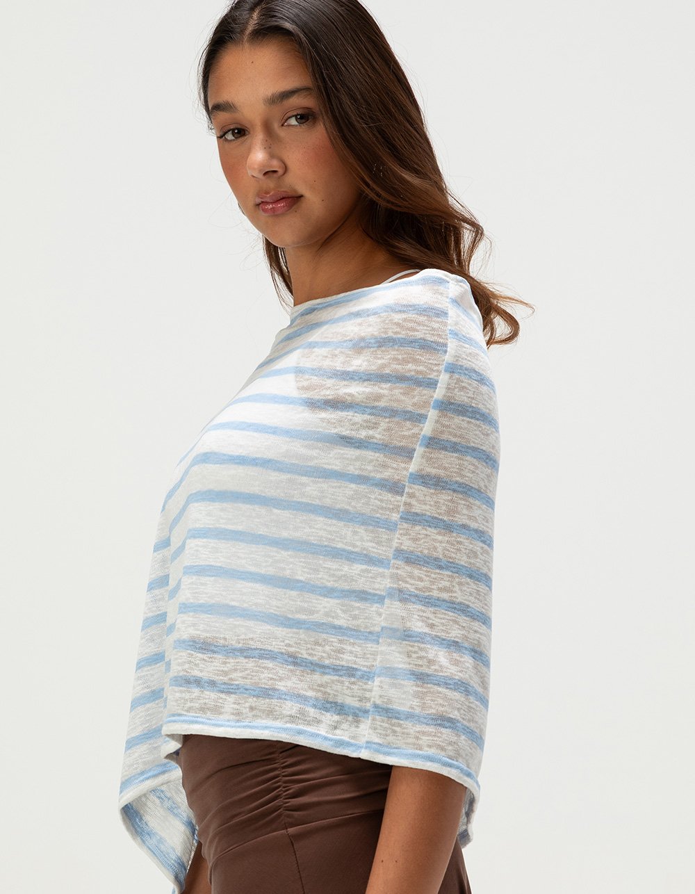 FULL TILT Womens Off The Shoulder Stripe Poncho - BLUE/WHT