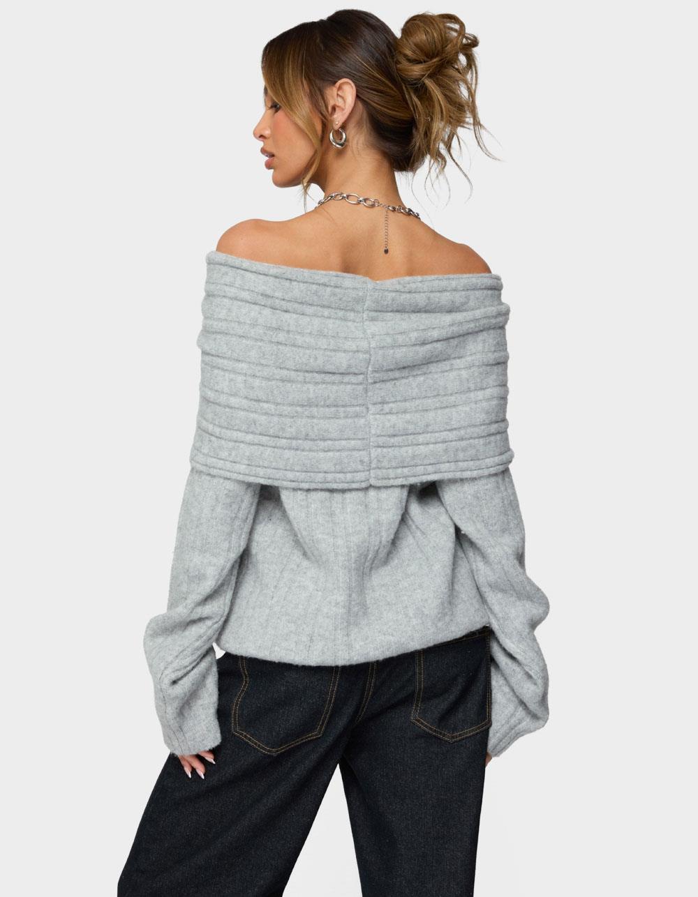 EDIKTED Kadenna Oversized Off Shoulder Sweater - GRAY