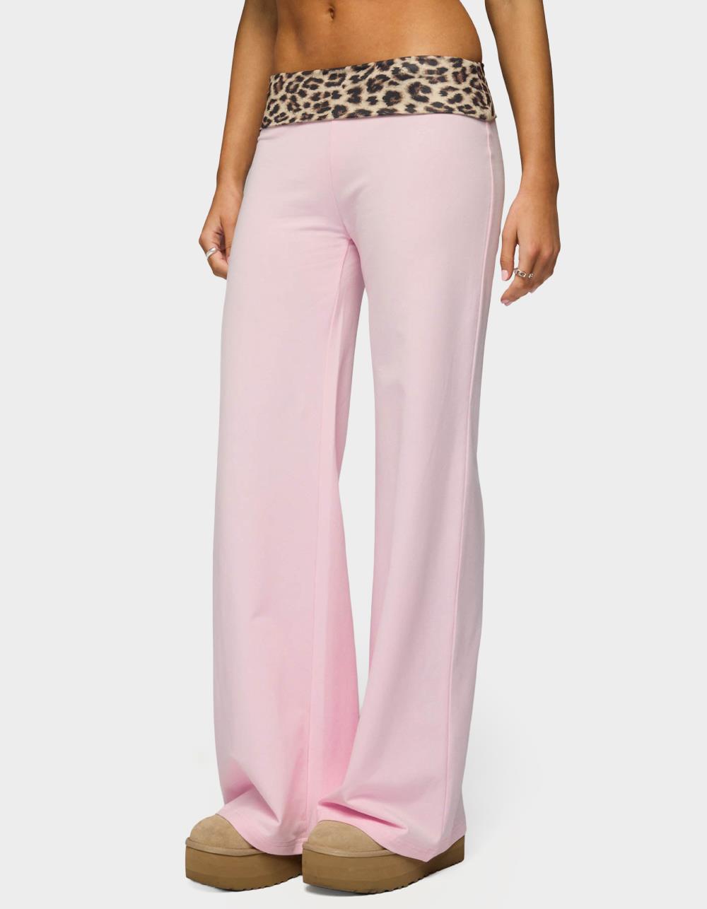 EDIKTED Leopard Foldover Pants - PINK