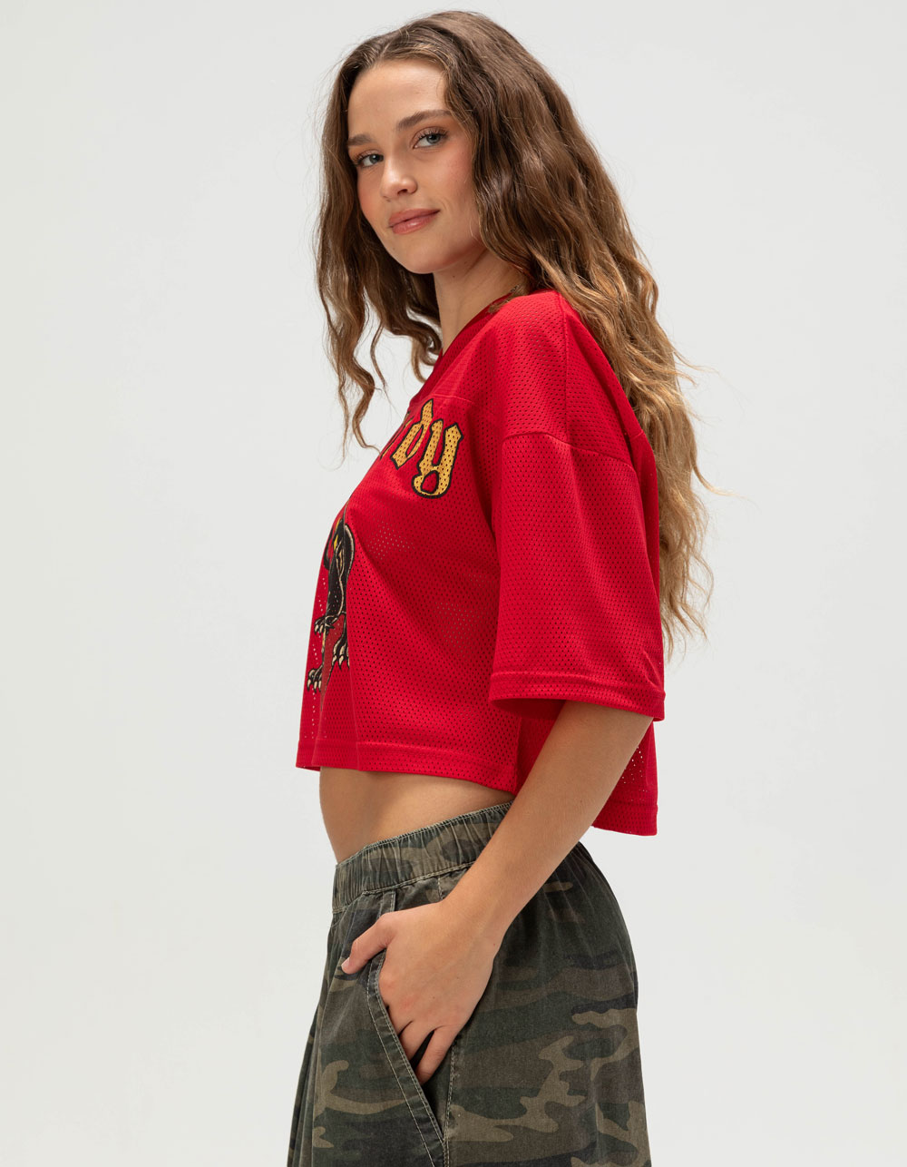 ED HARDY Panther Head Womens Jersey Tee - CHERRY