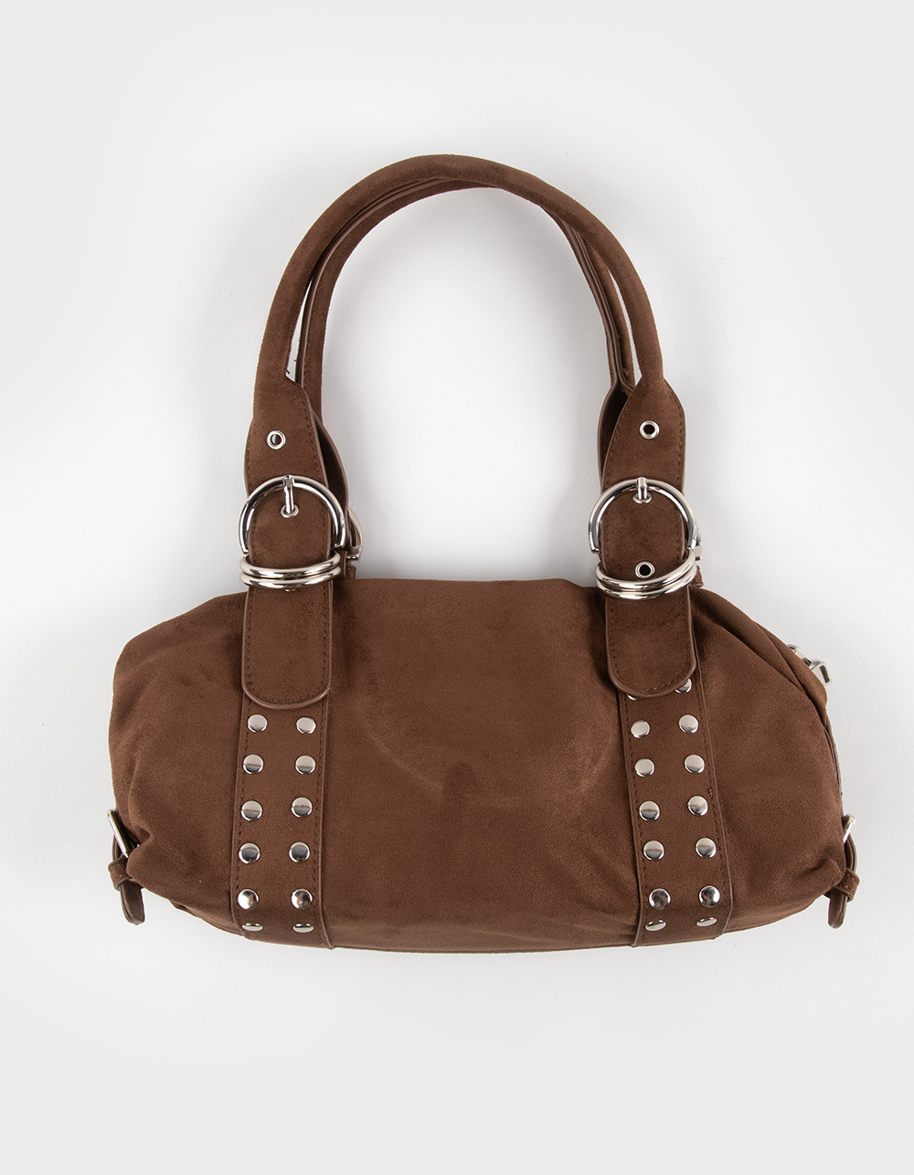 Studded Faux Suede Shoulder Bag  - DARK BROWN