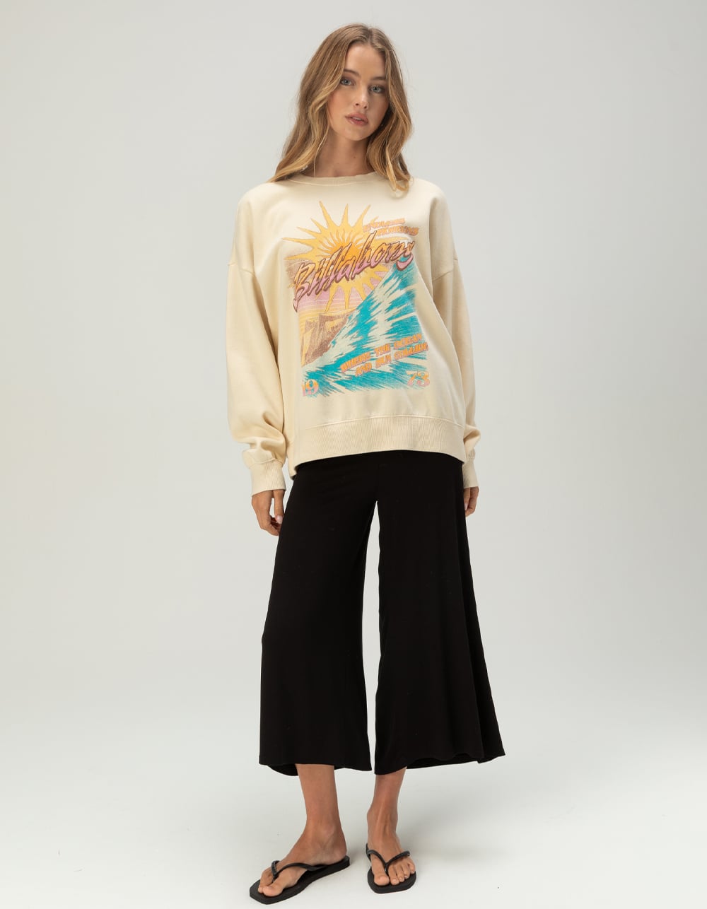 BILLABONG Echo Womens Oversized Crewneck Sweatshirt - WHITE COMBO