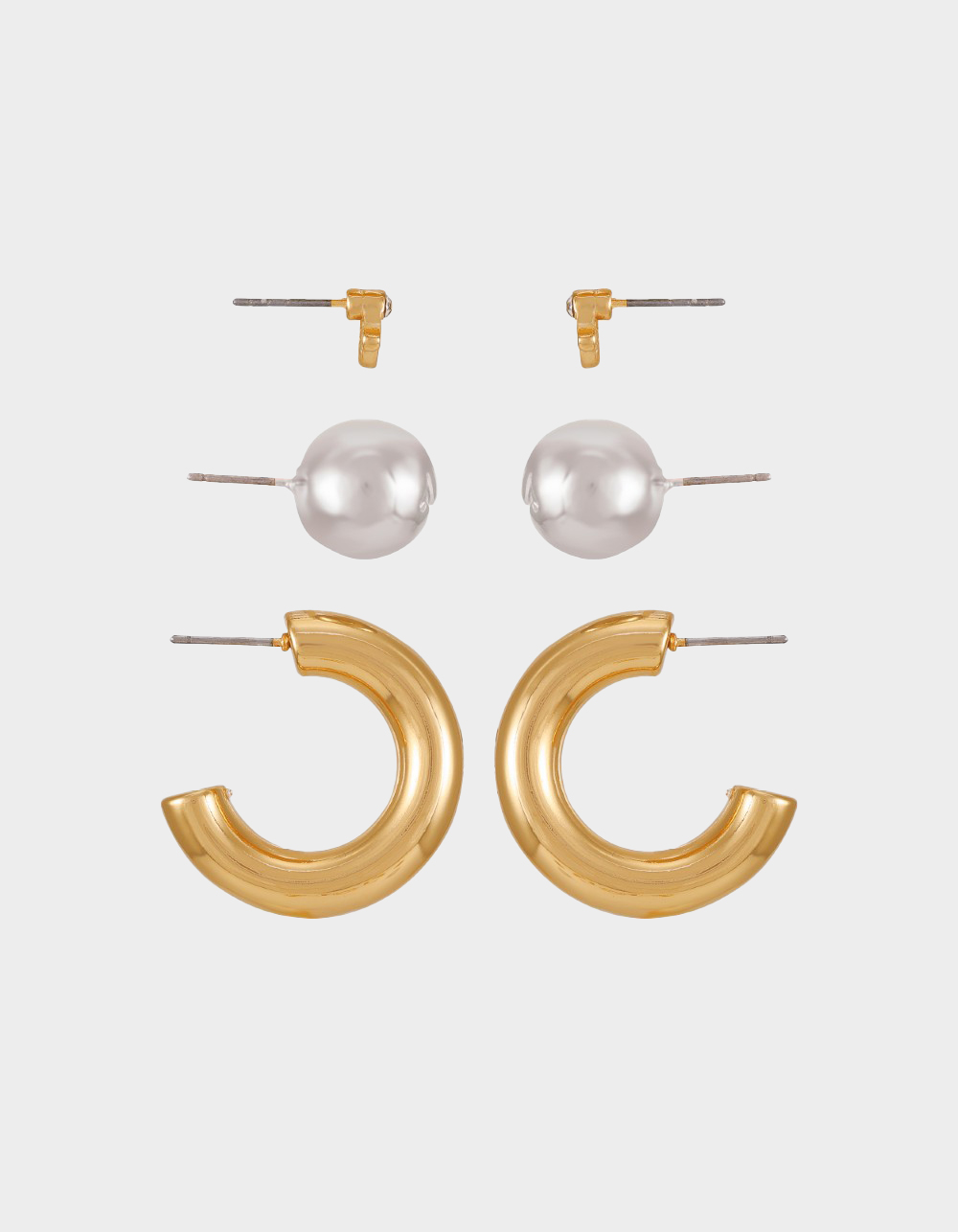 TRUE RELIGION 3 Pack Gold & Silver Earring Set - GOLD