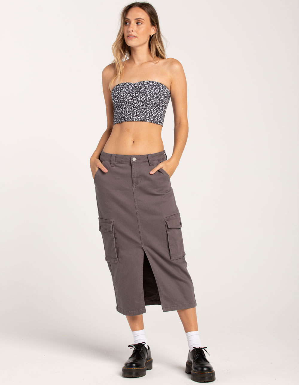 RSQ Womens Mid Rise Cargo Midi Skirt - GRAY