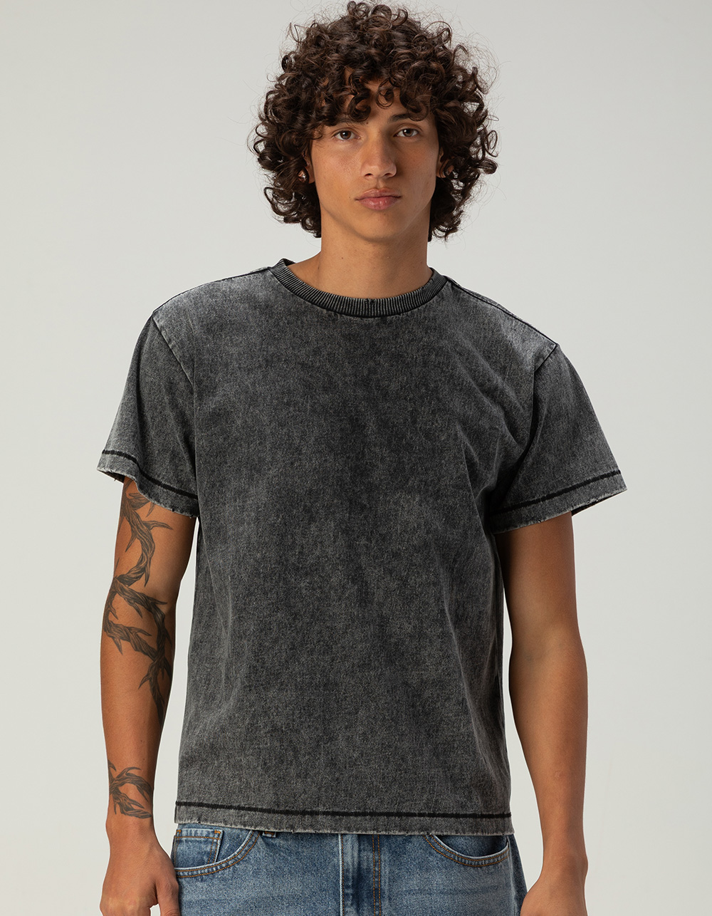 RSQ Mens Washed Shrunken Tee - WASHED BLACK - XL | Tillys