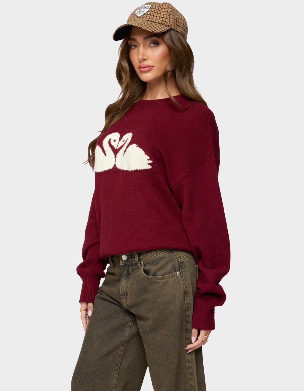 EDIKTED Swan Oversized Knit Sweater - DK RED