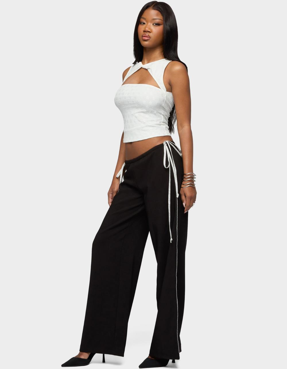 EDIKTED Mikah Dotted Ribbon Wide Leg Pants - BLACK