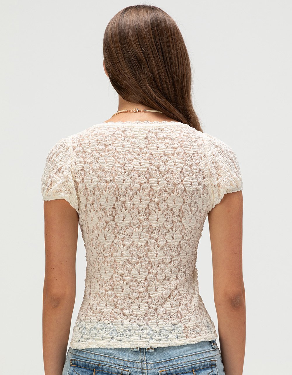 FULL TILT Womens Lace Top - CREAM