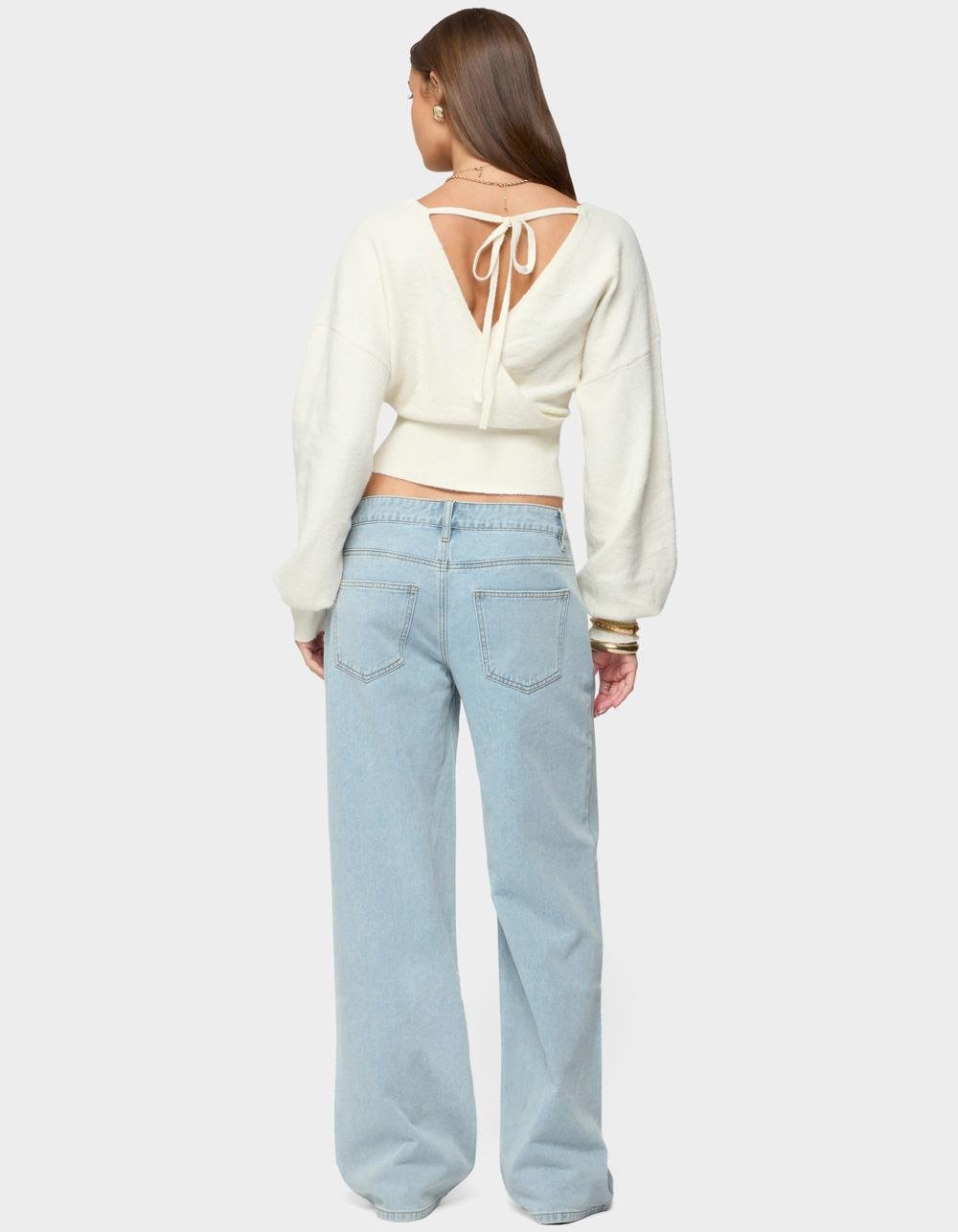 EDIKTED Lillia V-Neck Wrap Sweater - WHITE