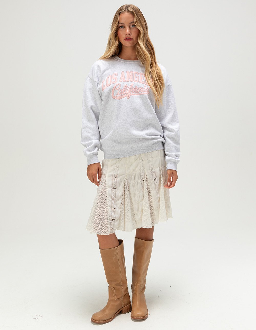 RSQ Womens Los Angeles Puff Crewneck Sweatshirt - HEATHER GRAY