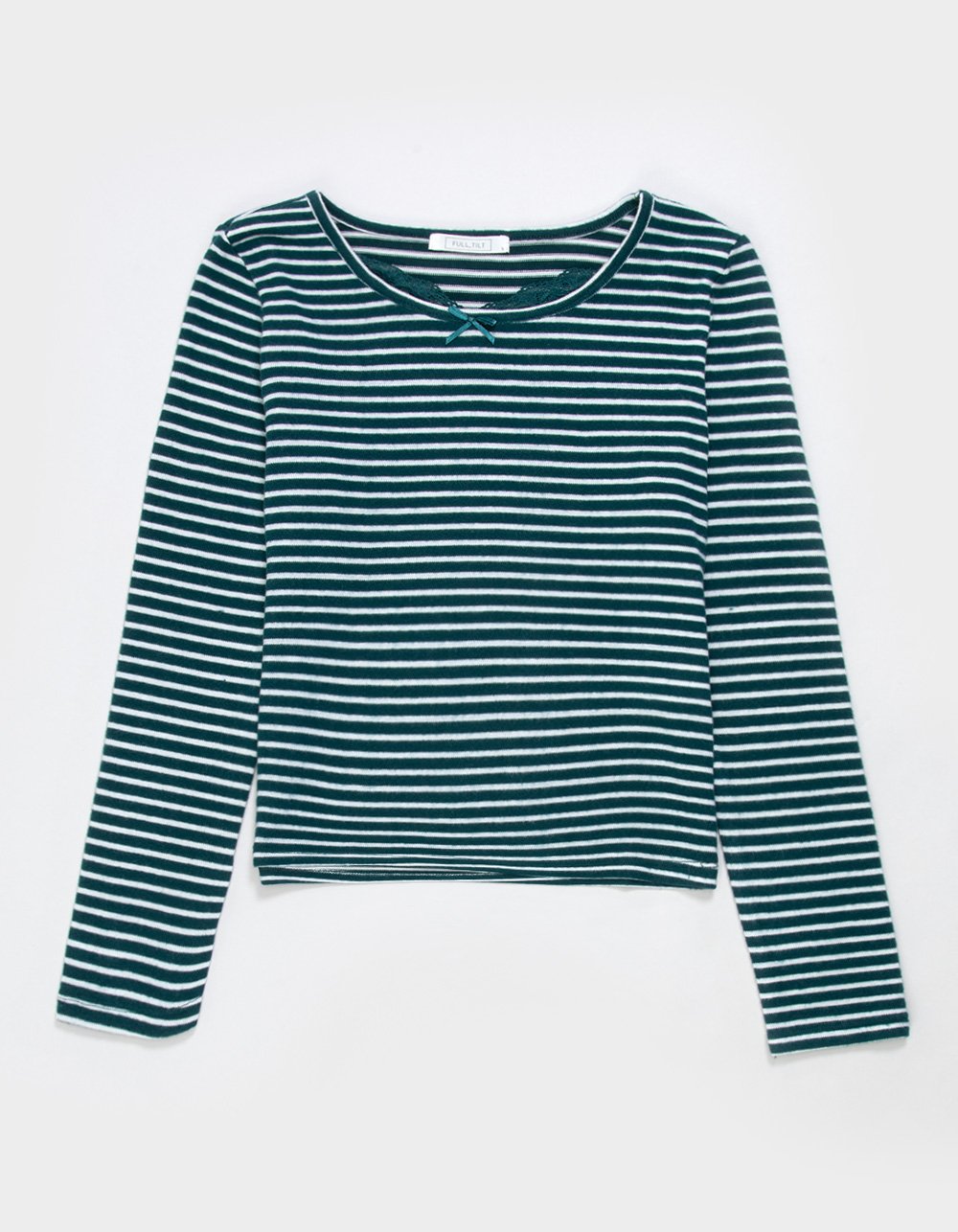 FULL TILT Cozy Stripe Lace Girls Long Sleeve Top - TEAL GREEN