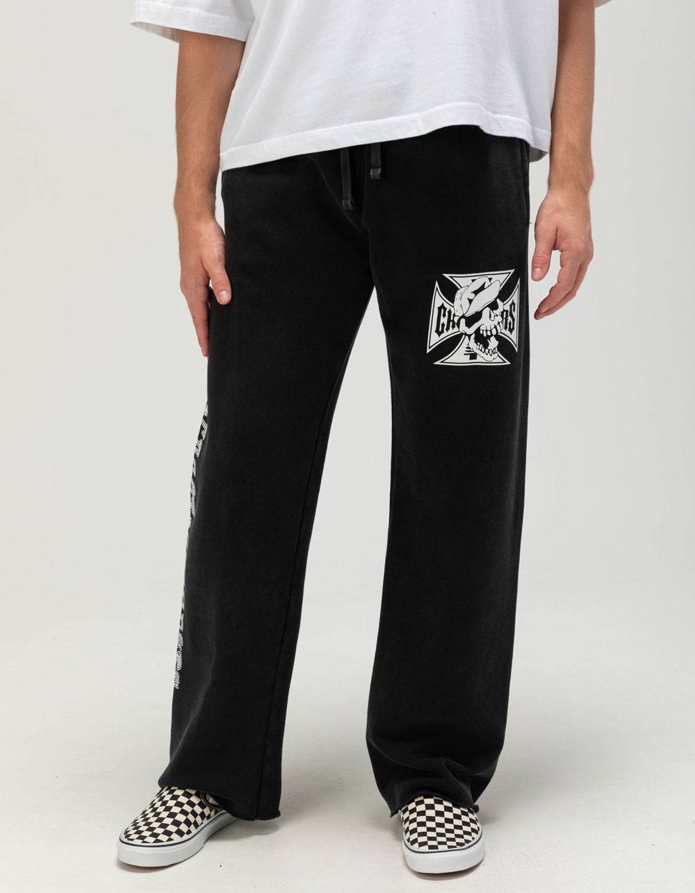 WEST COAST CHOPPERS Skeleton Moto Logo Mens Sweatpants - WASHED BLACK