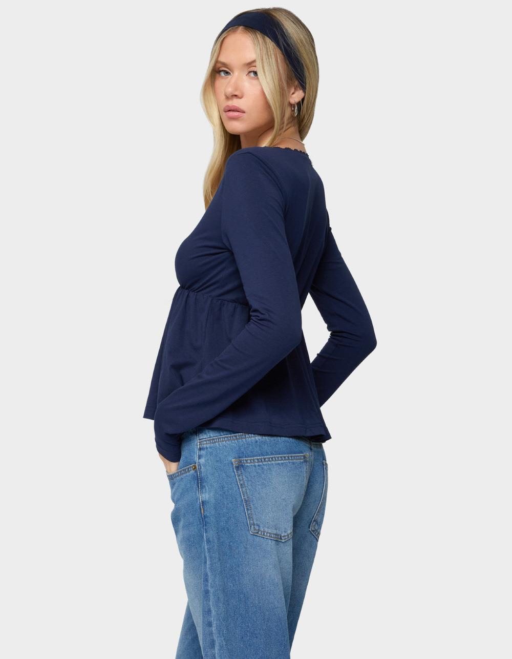 EDIKTED Kenzie Long Sleeve Babydoll Top - NAVY