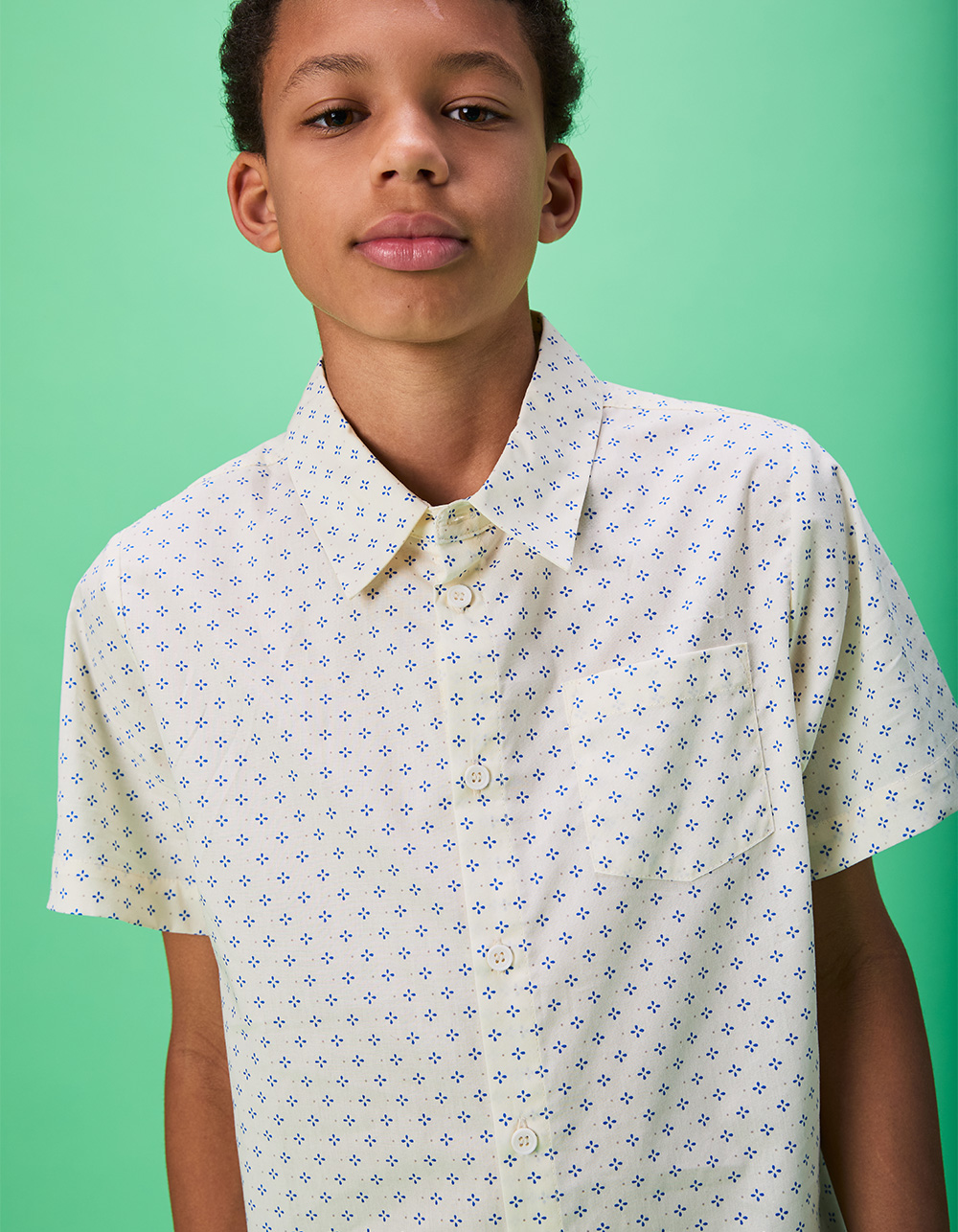 RSQ Boys Ditsy Print Button Up Shirt - OFF WHITE