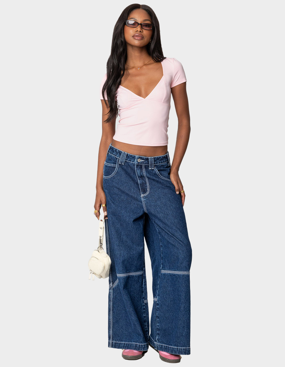 EDIKTED Katia V-Neck Top - PINK