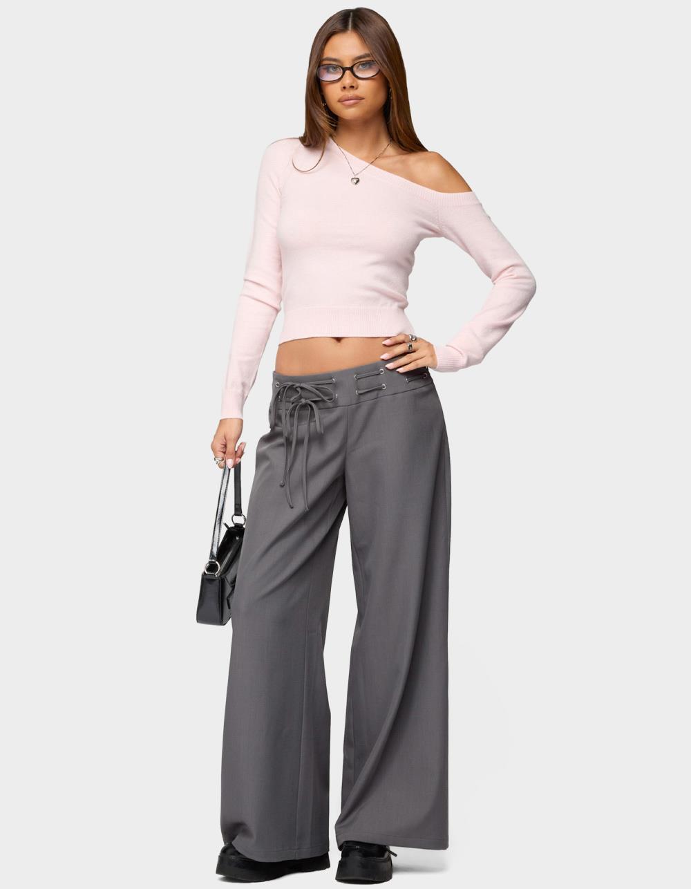 EDIKTED Mayson Off Shoulder Knit Top - LIGHT PINK